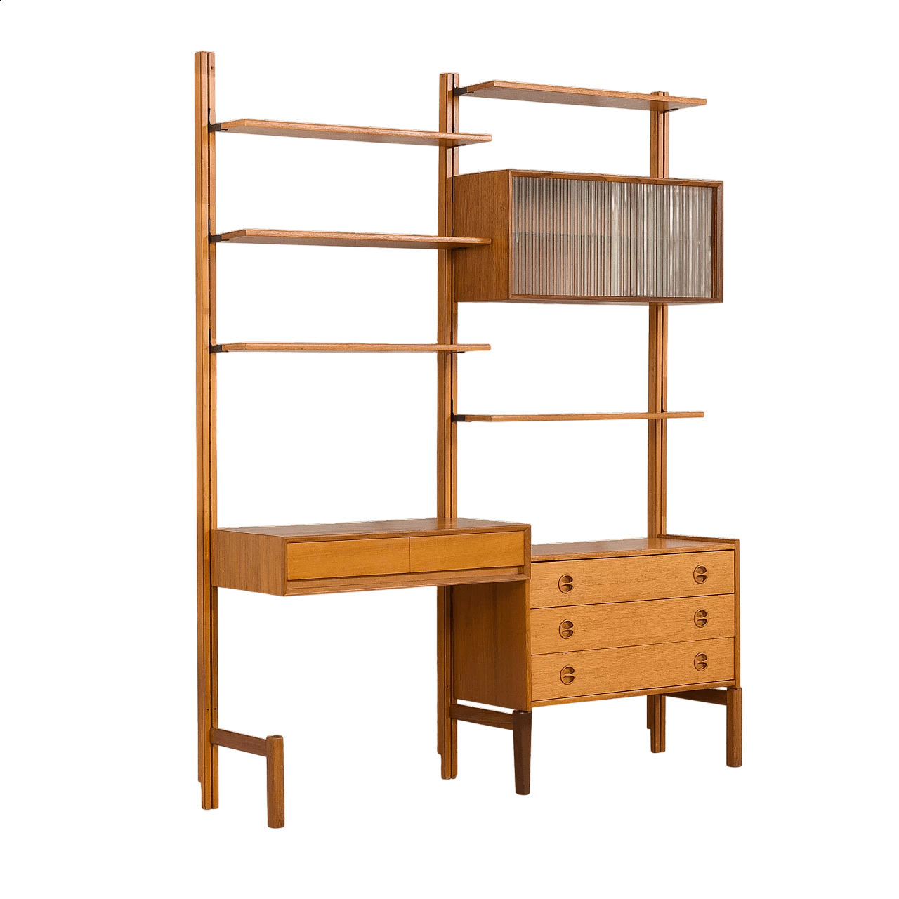 Teak wall cabinet with desk and drawers by Sven Andersen, 1960s 18