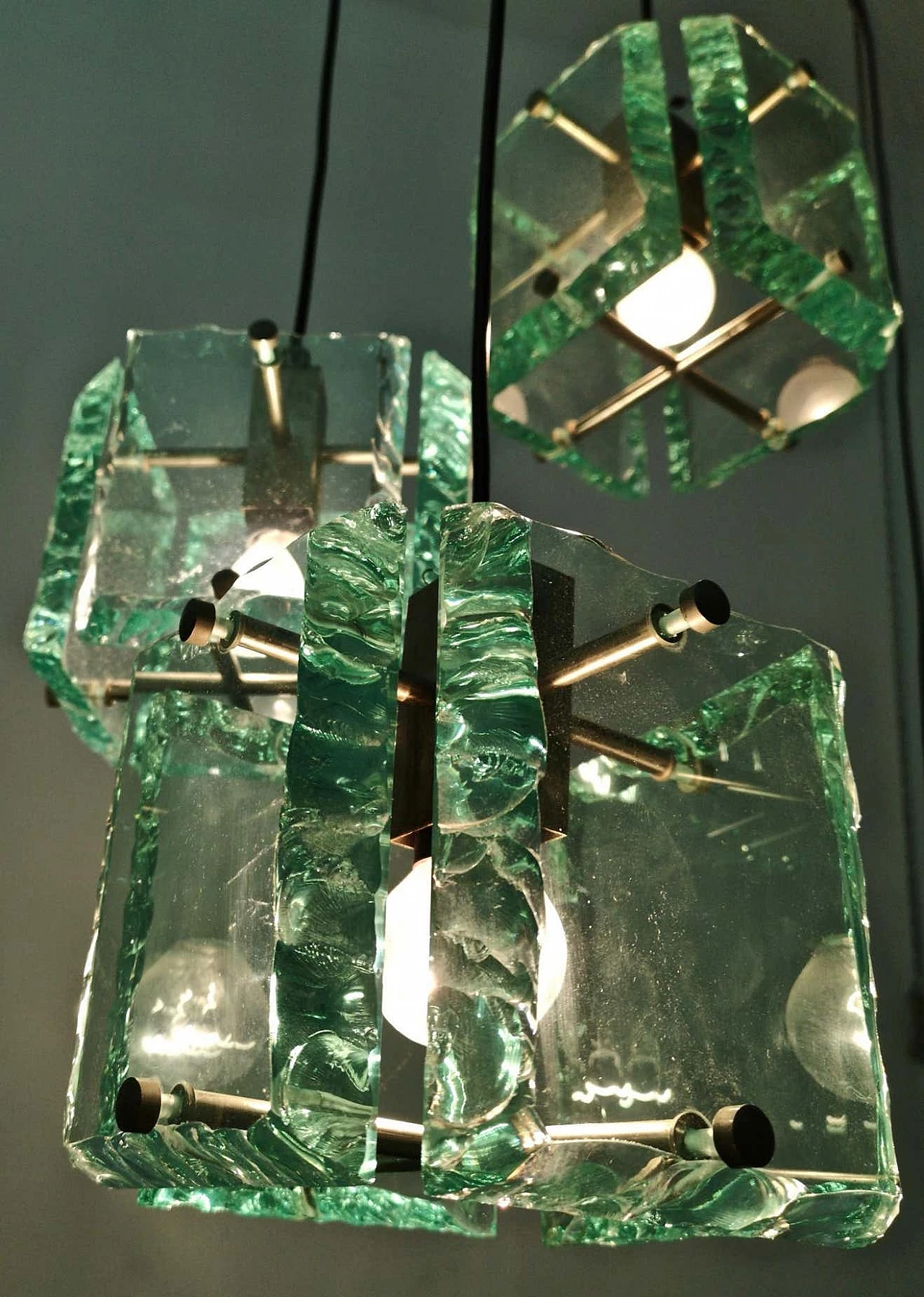 Three-light Nile Green glass chandelier by Zero Quattro, 1960s 2