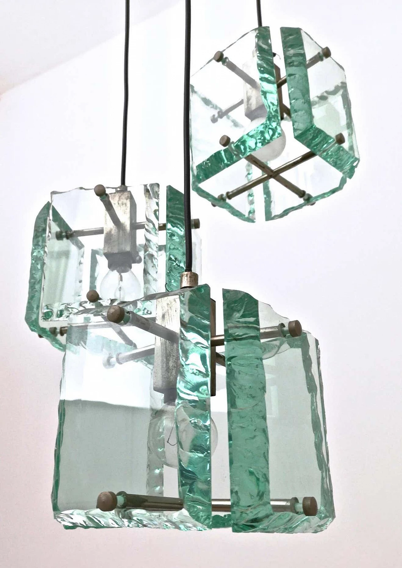 Three-light Nile Green glass chandelier by Zero Quattro, 1960s 4