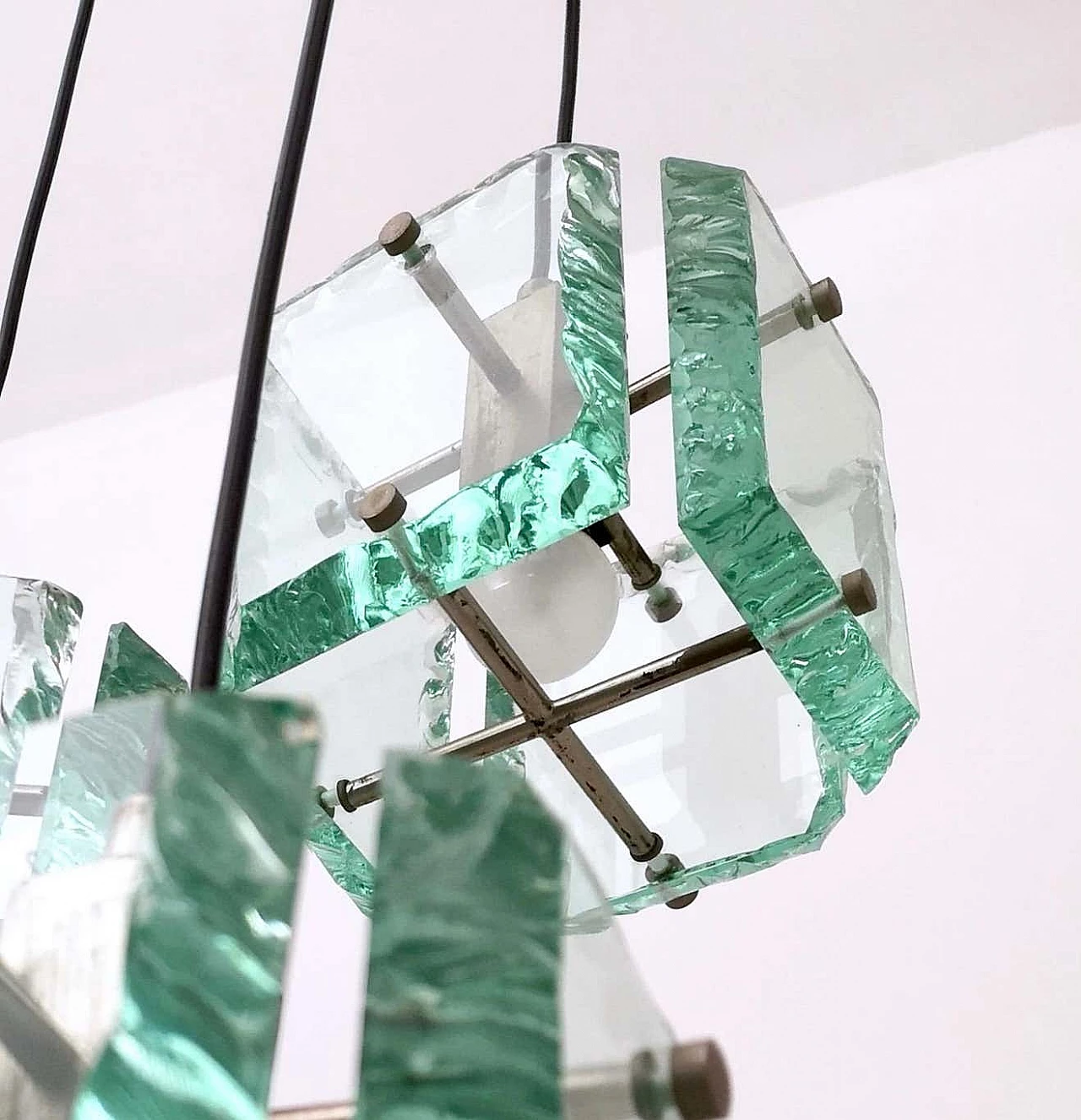 Three-light Nile Green glass chandelier by Zero Quattro, 1960s 6