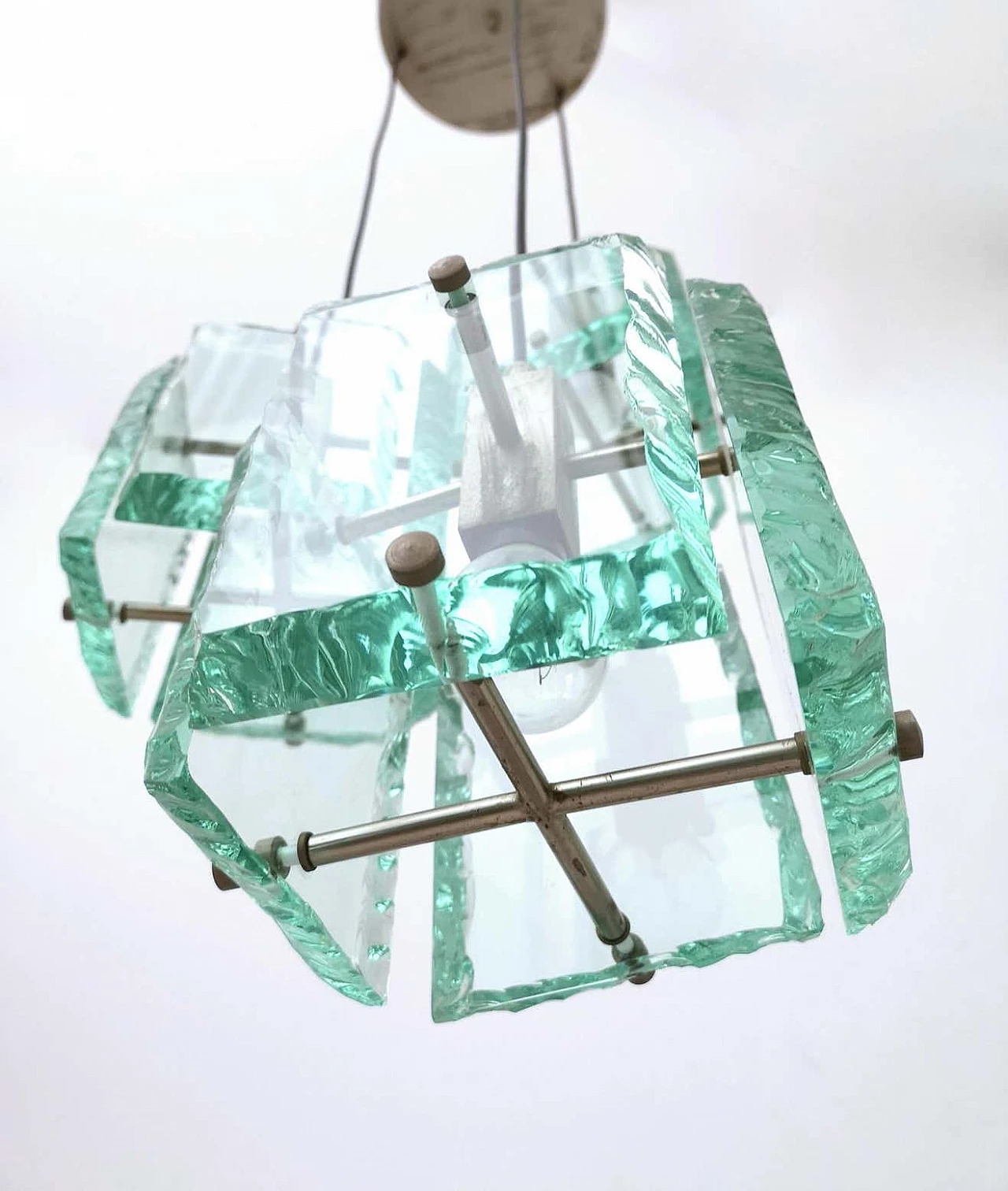 Three-light Nile Green glass chandelier by Zero Quattro, 1960s 7