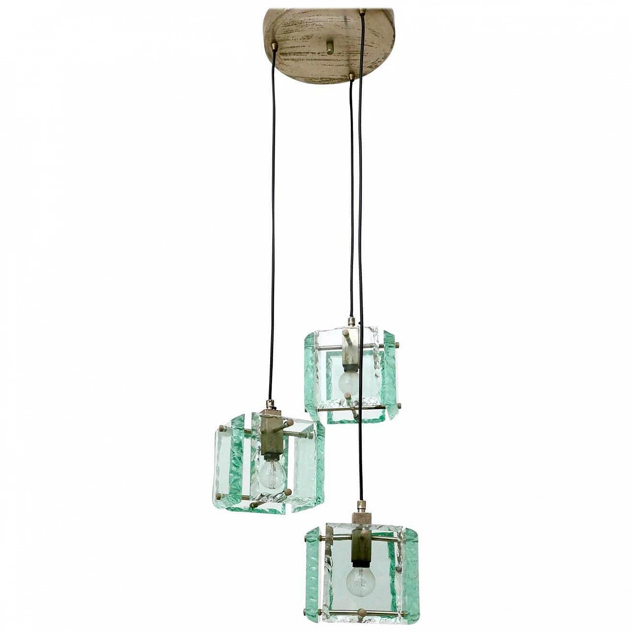 Three-light Nile Green glass chandelier by Zero Quattro, 1960s 8