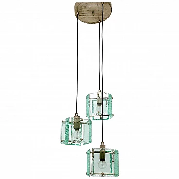 Three-light Nile Green glass chandelier by Zero Quattro, 1960s