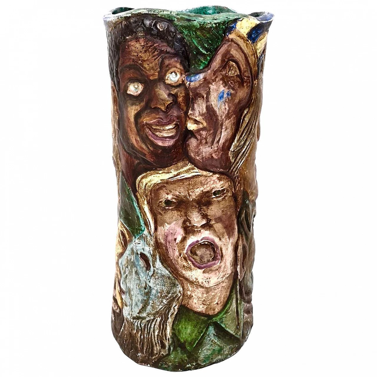 Hand-painted ceramic vase with faces attributable to Tullio d'Albisola, 1960s 1