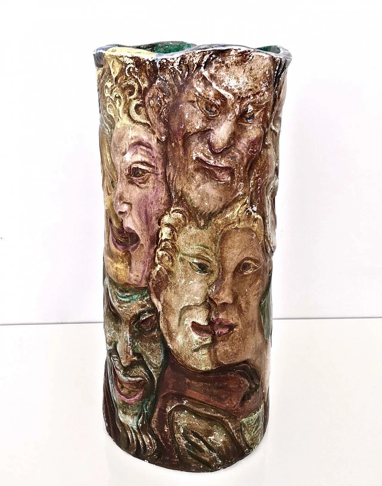 Hand-painted ceramic vase with faces attributable to Tullio d'Albisola, 1960s 5