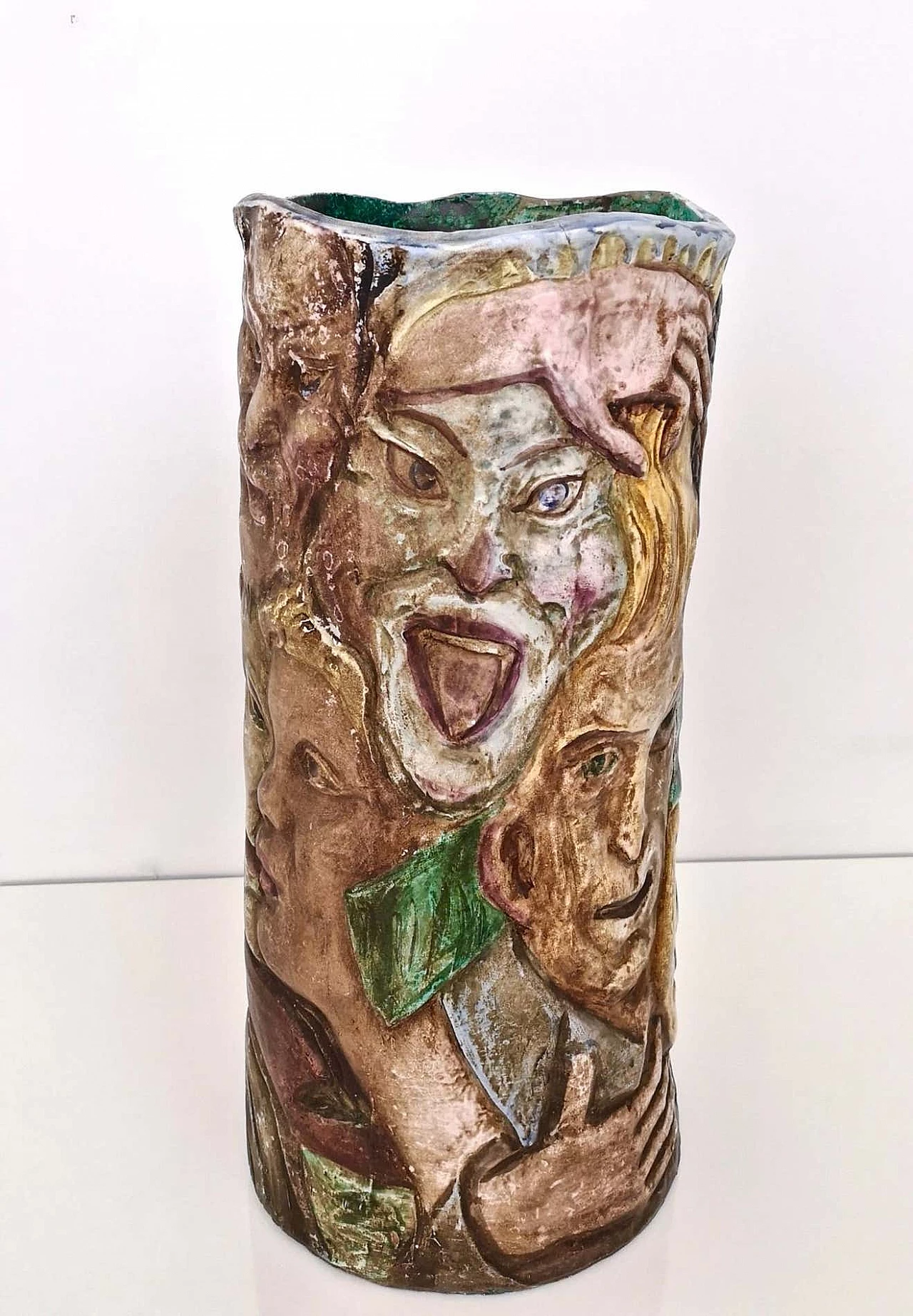 Hand-painted ceramic vase with faces attributable to Tullio d'Albisola, 1960s 6
