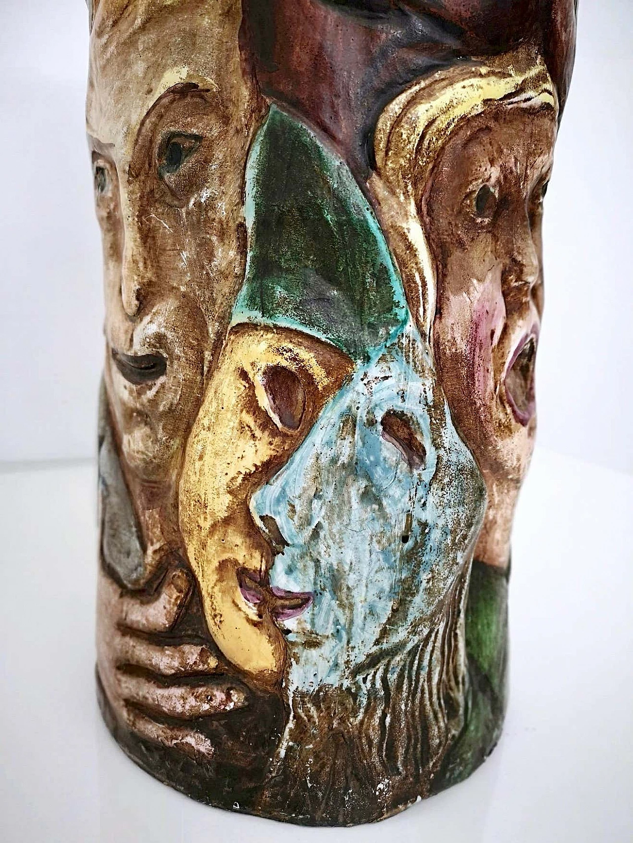 Hand-painted ceramic vase with faces attributable to Tullio d'Albisola, 1960s 8