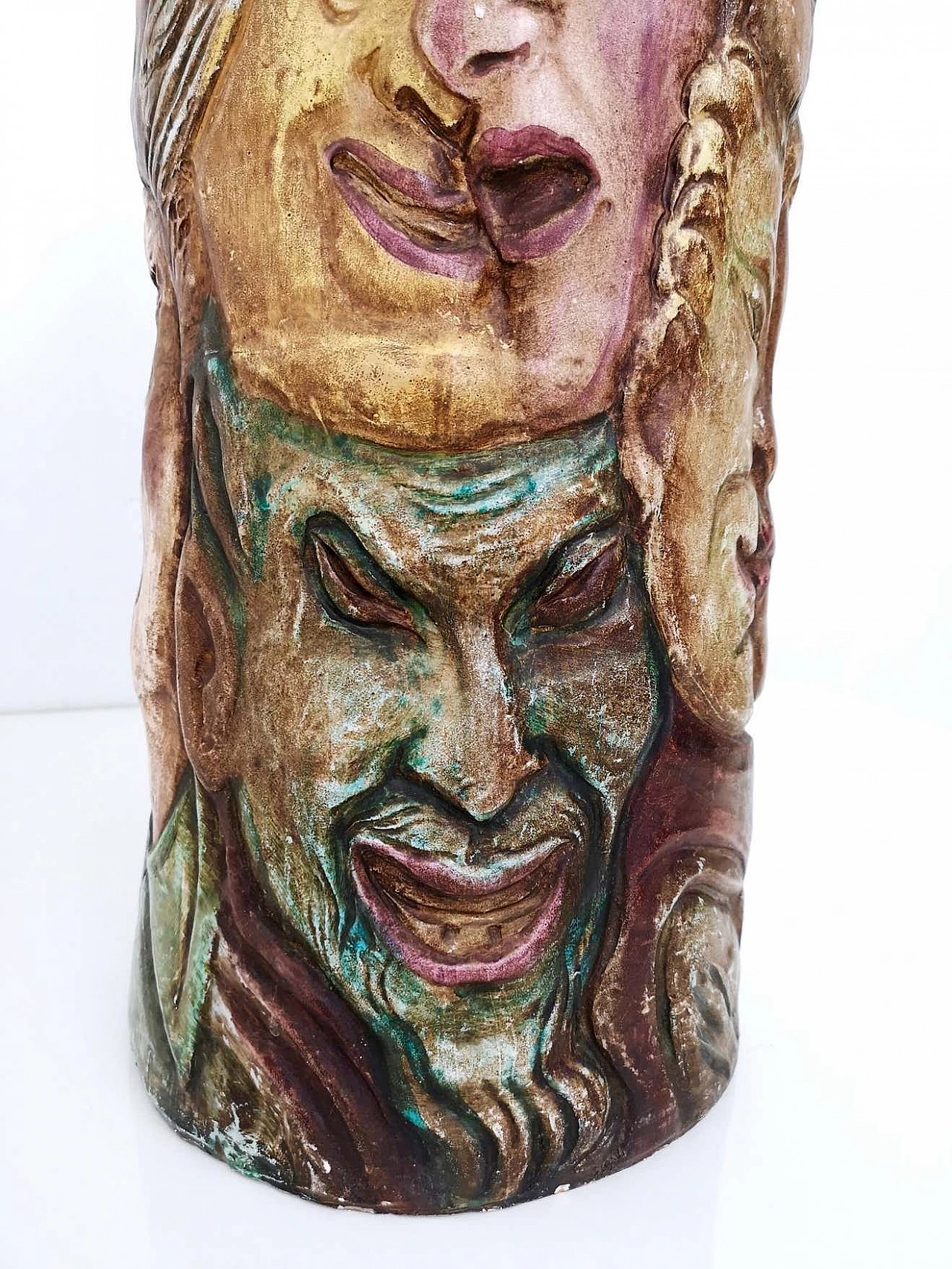 Hand-painted ceramic vase with faces attributable to Tullio d'Albisola, 1960s 9