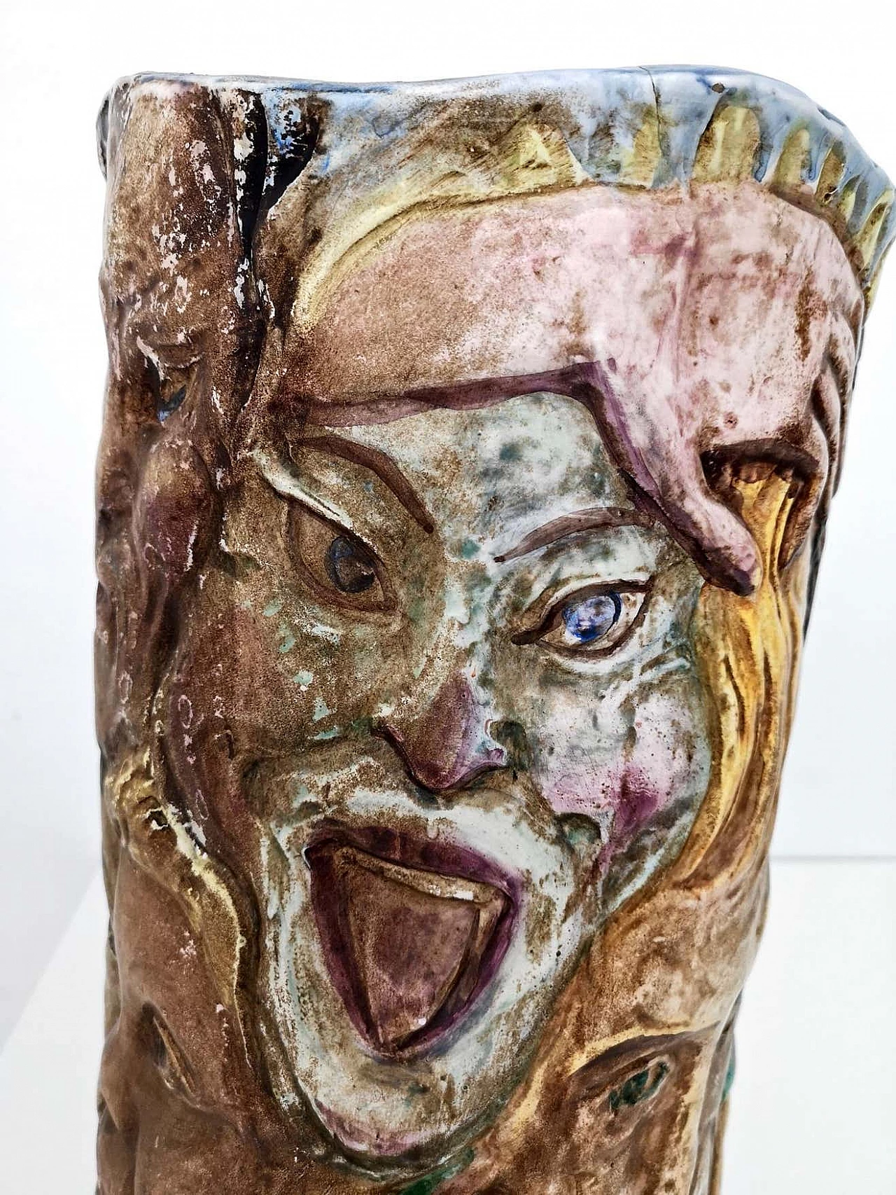 Hand-painted ceramic vase with faces attributable to Tullio d'Albisola, 1960s 10