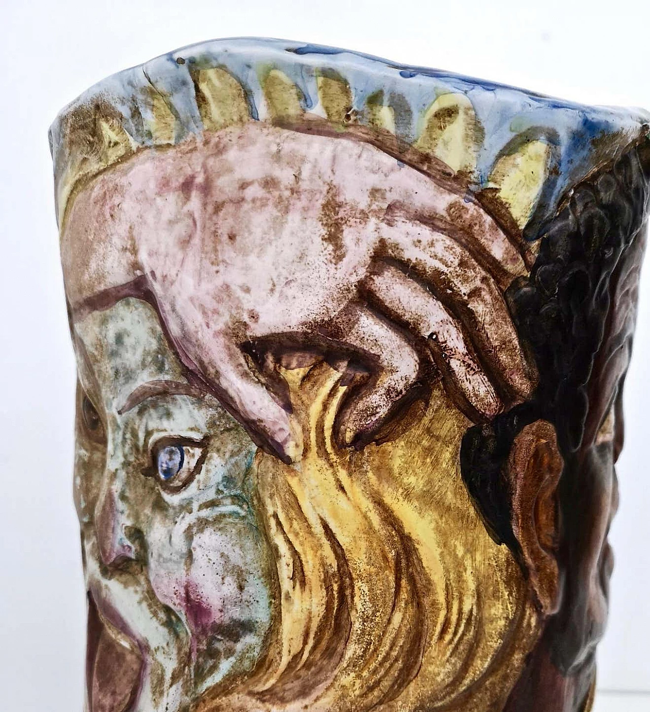 Hand-painted ceramic vase with faces attributable to Tullio d'Albisola, 1960s 11