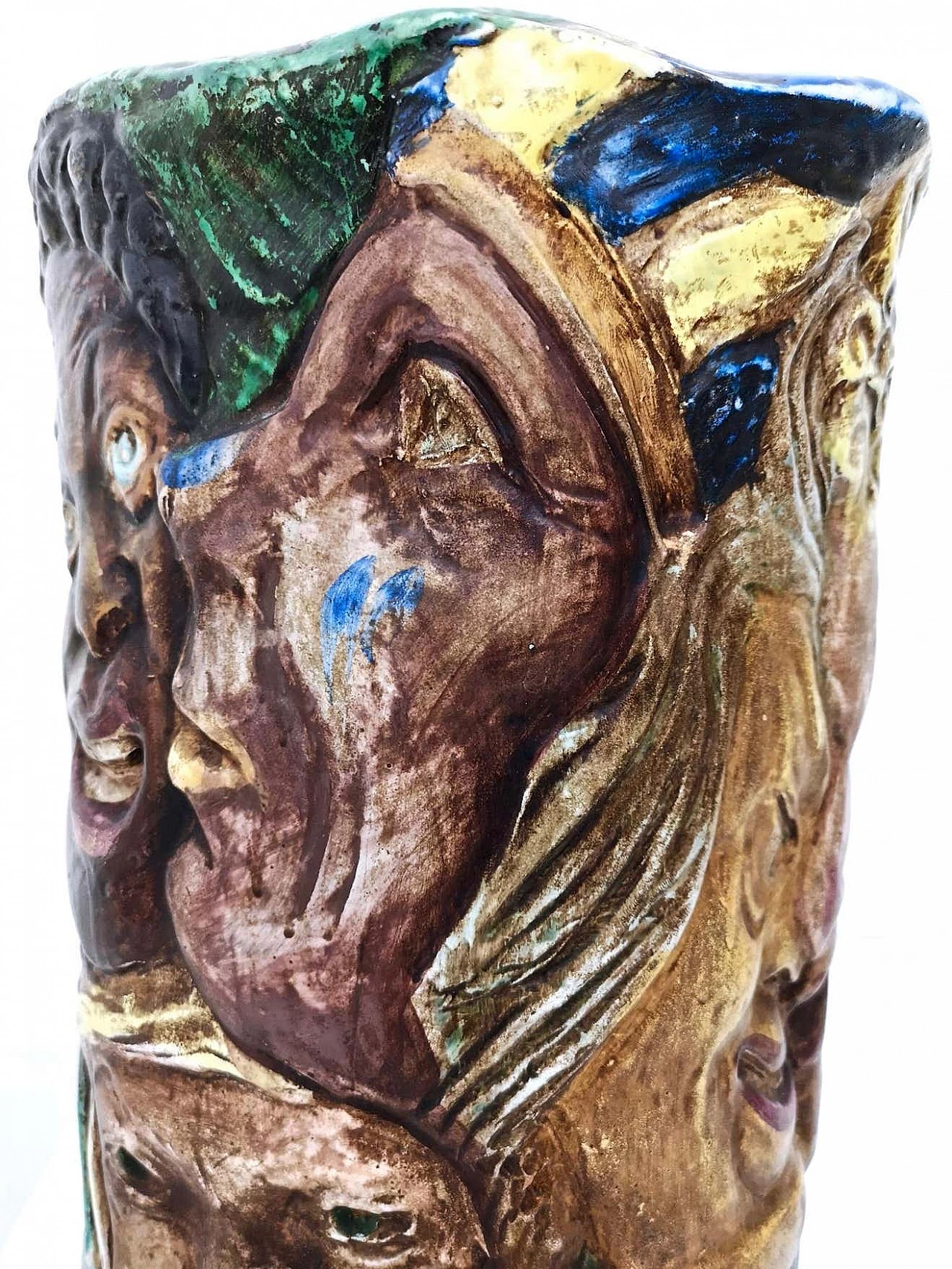 Hand-painted ceramic vase with faces attributable to Tullio d'Albisola, 1960s 12