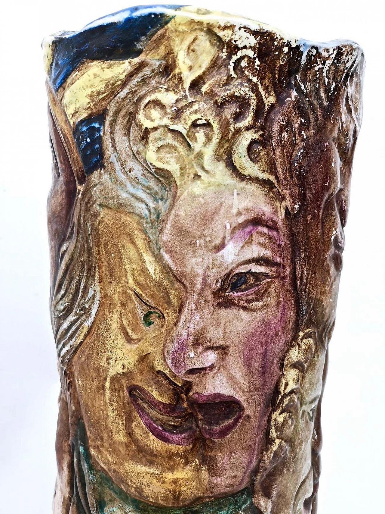 Hand-painted ceramic vase with faces attributable to Tullio d'Albisola, 1960s 13