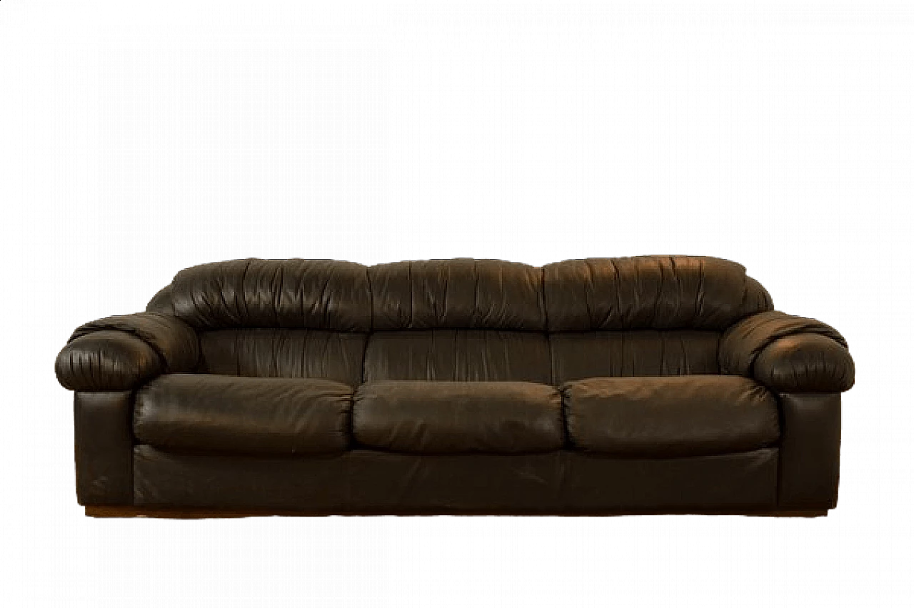 Black leatherette three-seater sofa, 1970s 10