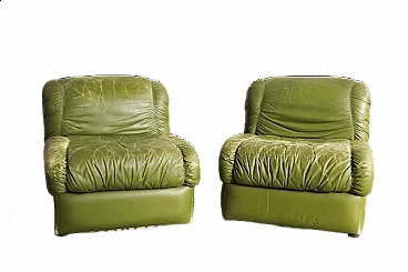 Pair of green eco-leather armchairs, 1970s
