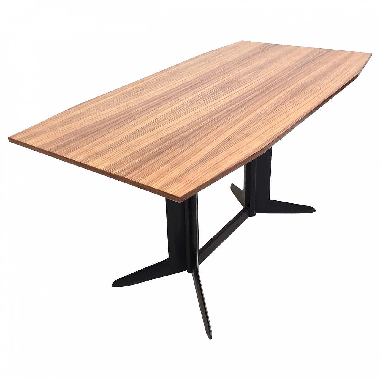 Tavolo con piano in legno zebrano e struttura in legno ebanizzato, anni '60 1