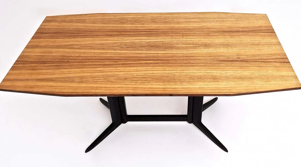 Tavolo con piano in legno zebrano e struttura in legno ebanizzato, anni '60 3