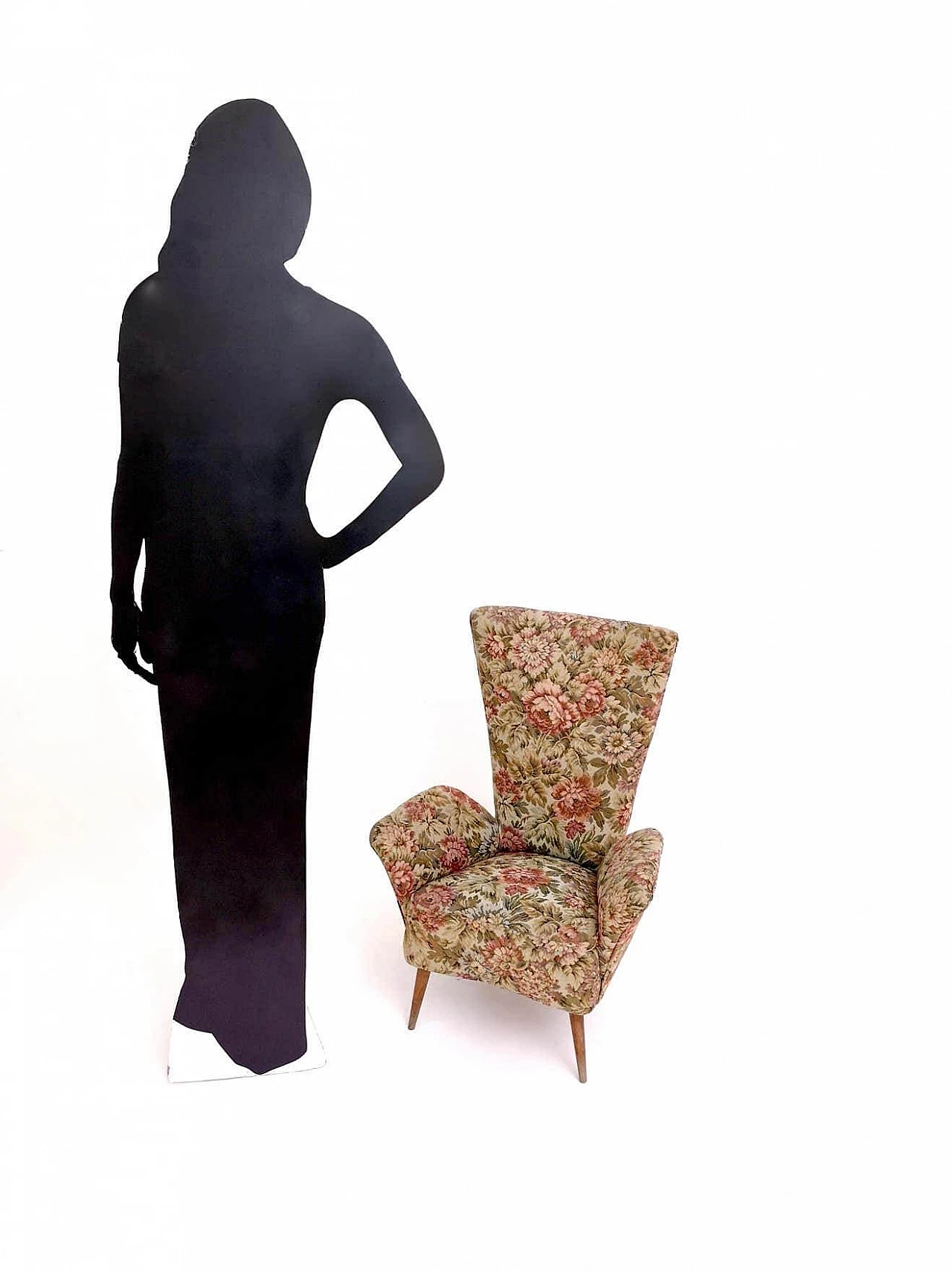 Children's armchair with floral fabric and wooden legs, 1950s 2