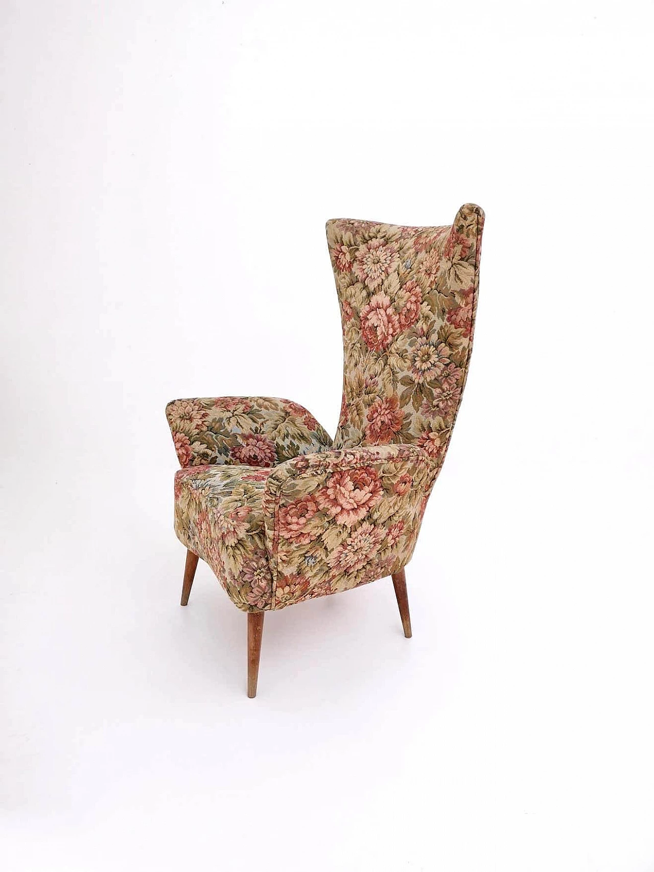 Children's armchair with floral fabric and wooden legs, 1950s 3