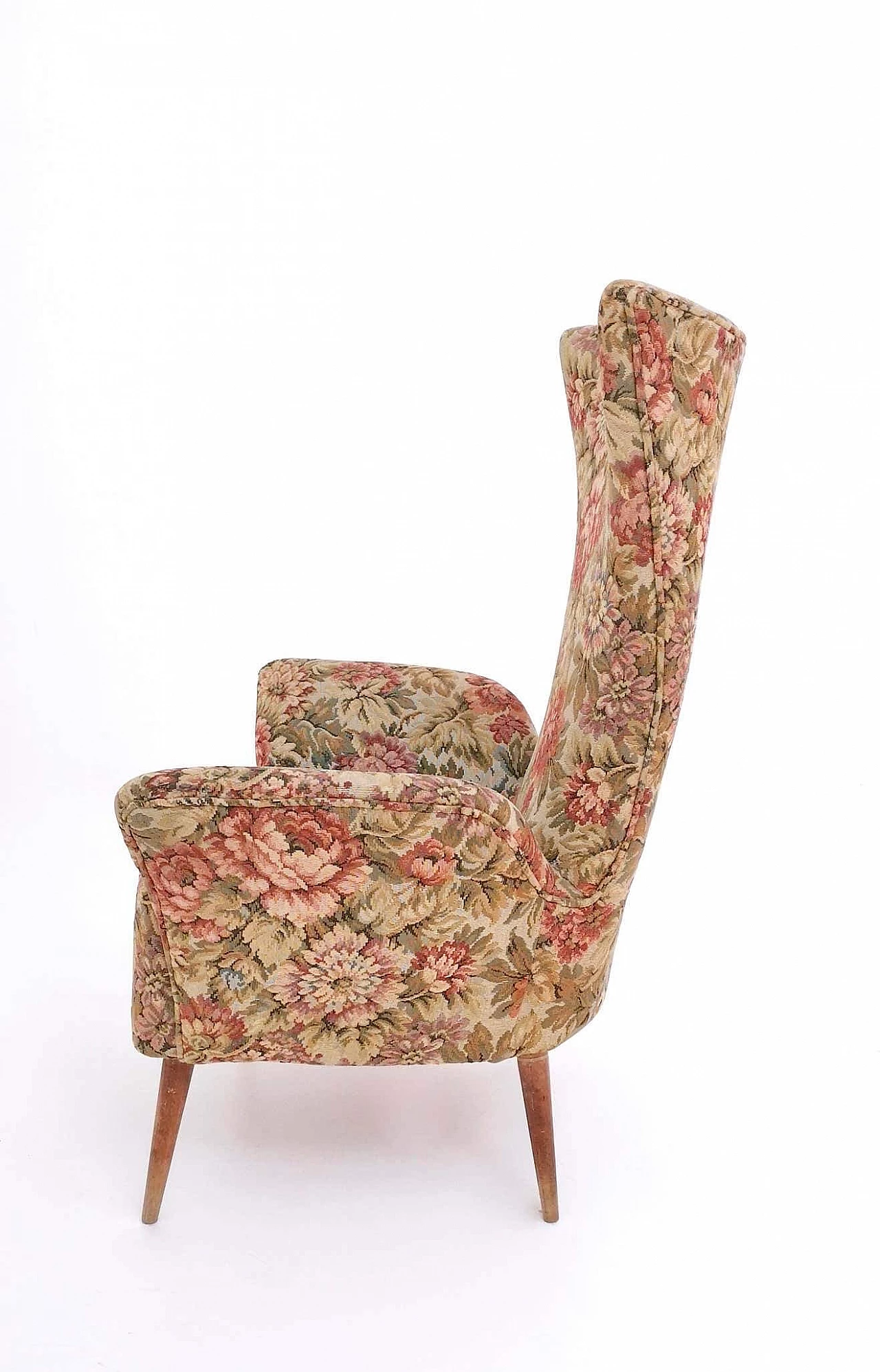 Children's armchair with floral fabric and wooden legs, 1950s 4