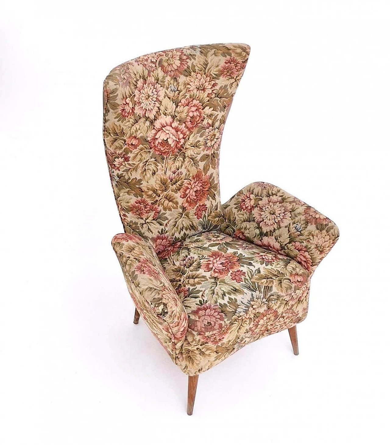 Children's armchair with floral fabric and wooden legs, 1950s 7