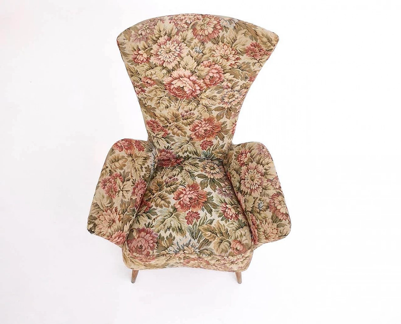 Children's armchair with floral fabric and wooden legs, 1950s 8