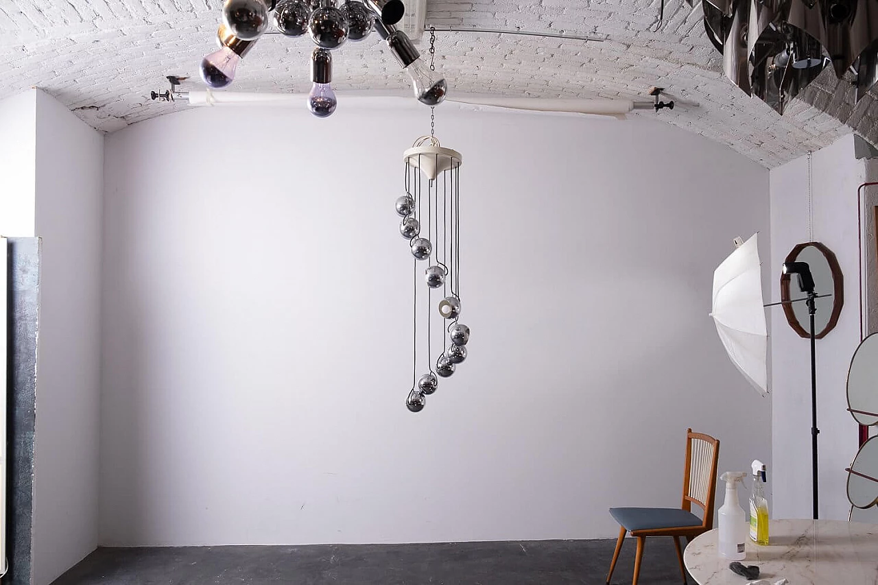 Chromed steel chandelier by Goffredo Reggiani, 1960s 1