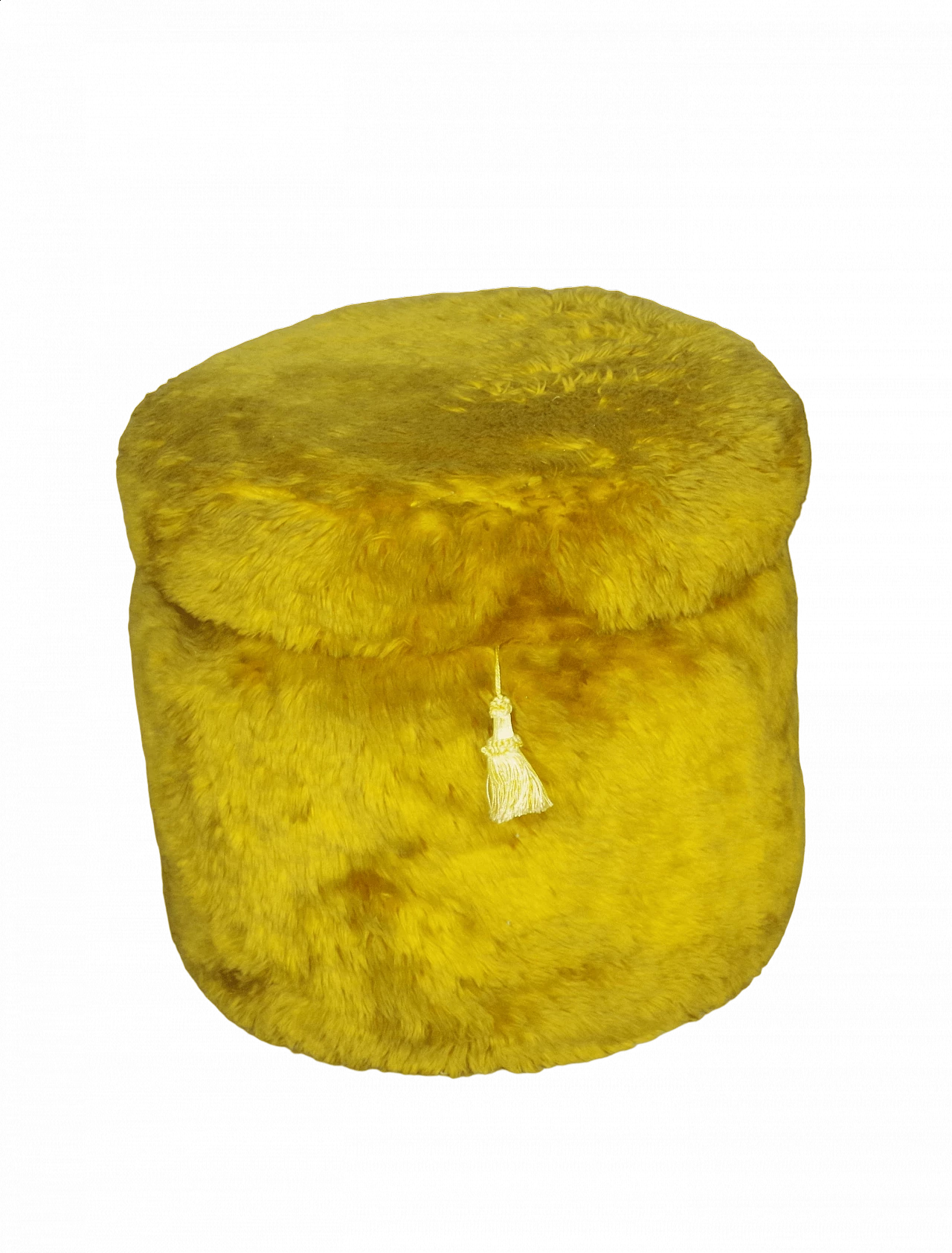 Yellow fur storage pouf, 1970s 10