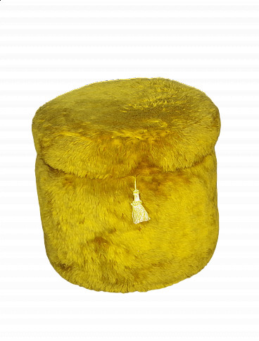 Yellow fur storage pouf, 1970s