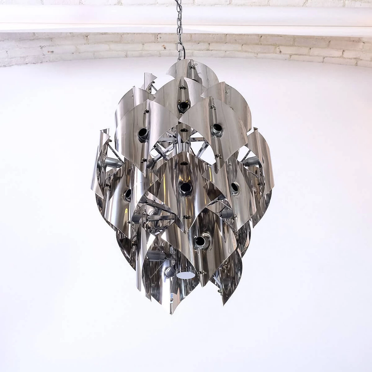 Chromed metal chandelier, 1970s 1