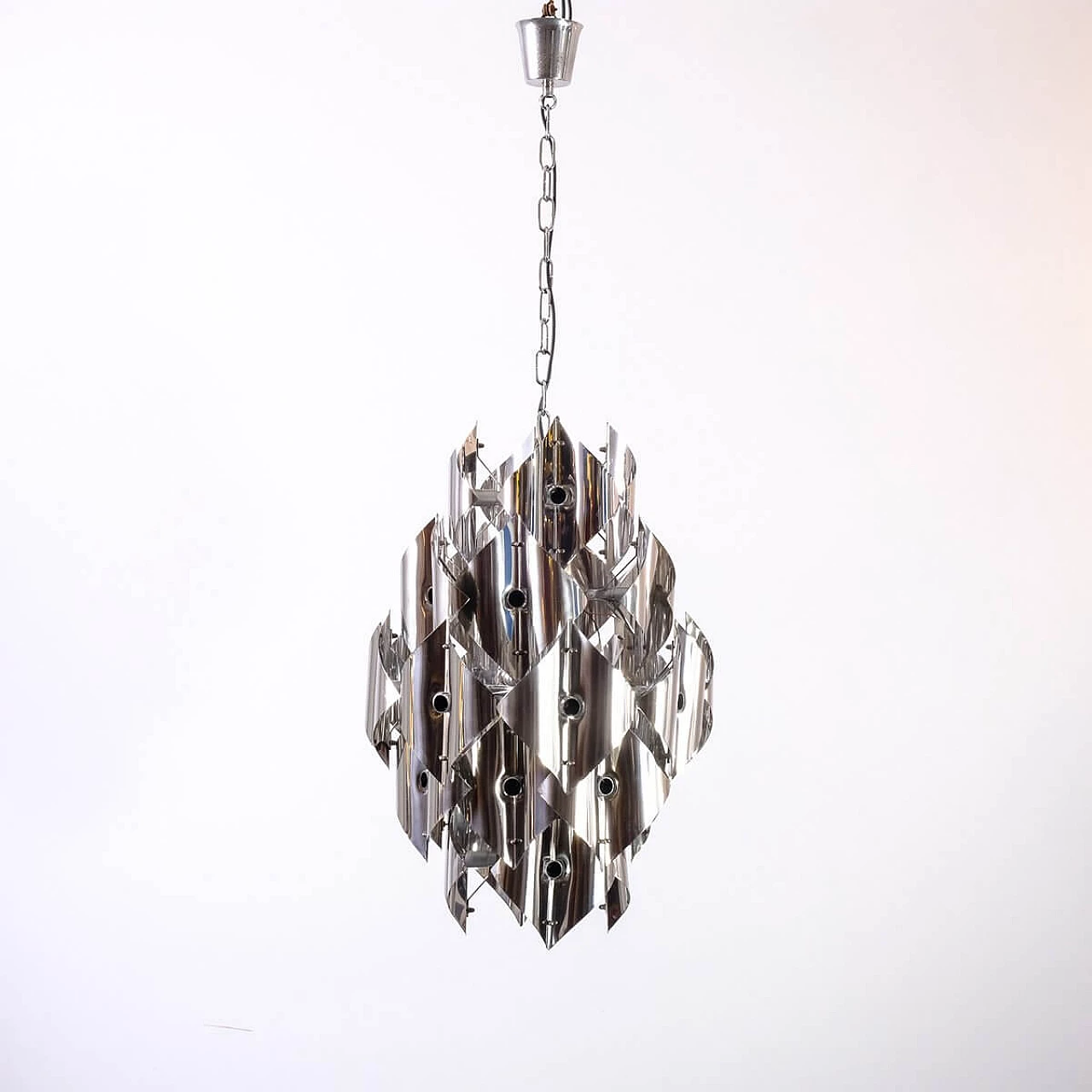 Chromed metal chandelier, 1970s 3