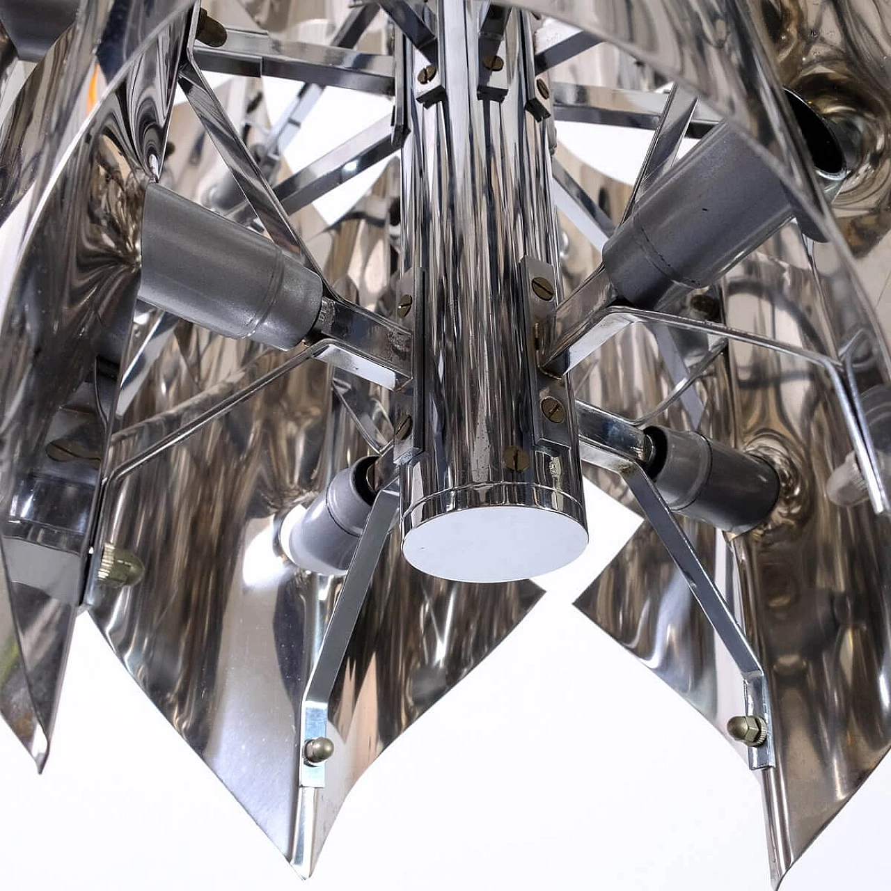 Chromed metal chandelier, 1970s 8