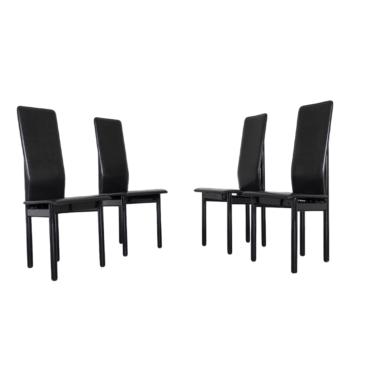 4 Wood and leather chairs by Pozzi, 1980s 6