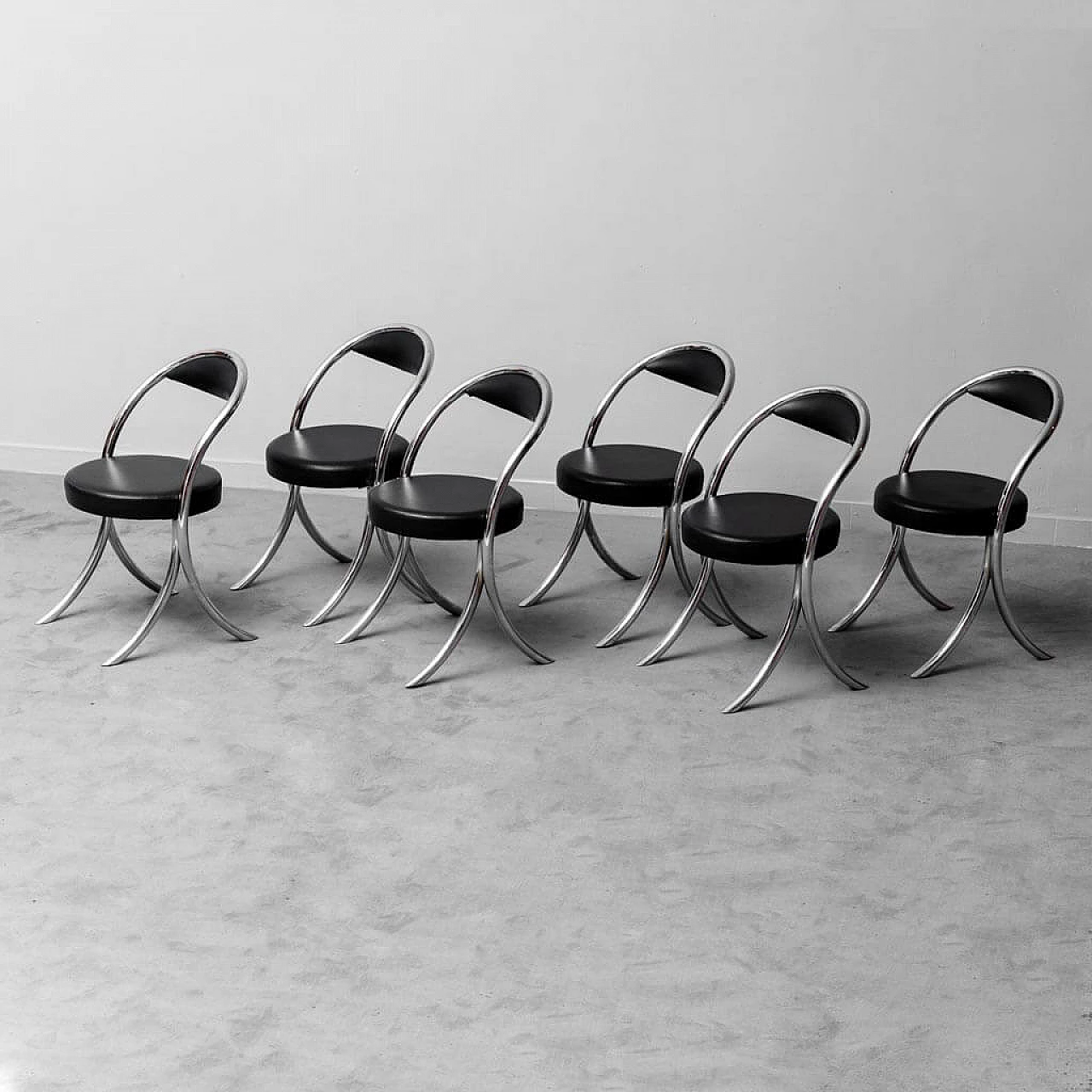 6 Chairs in metal and leatherette in the style of Giotto Stoppino, 1970s 1