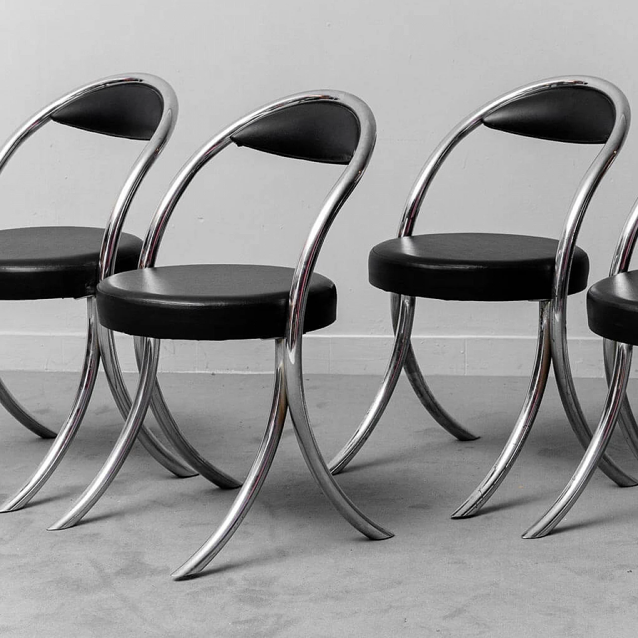 6 Chairs in metal and leatherette in the style of Giotto Stoppino, 1970s 2