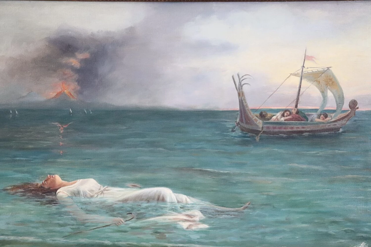 Dipinto raffigurante una donna in mare, olio su tela, firmato 2