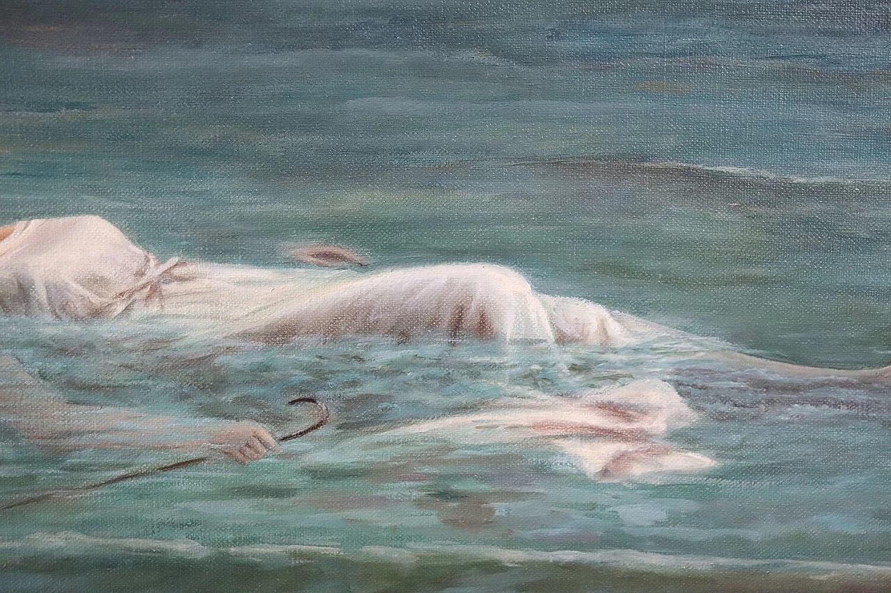 Dipinto raffigurante una donna in mare, olio su tela, firmato 5