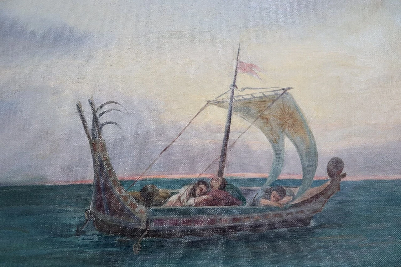 Dipinto raffigurante una donna in mare, olio su tela, firmato 6
