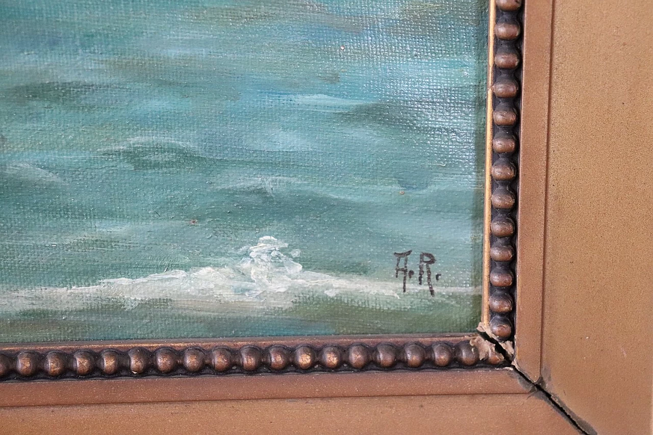Dipinto raffigurante una donna in mare, olio su tela, firmato 7