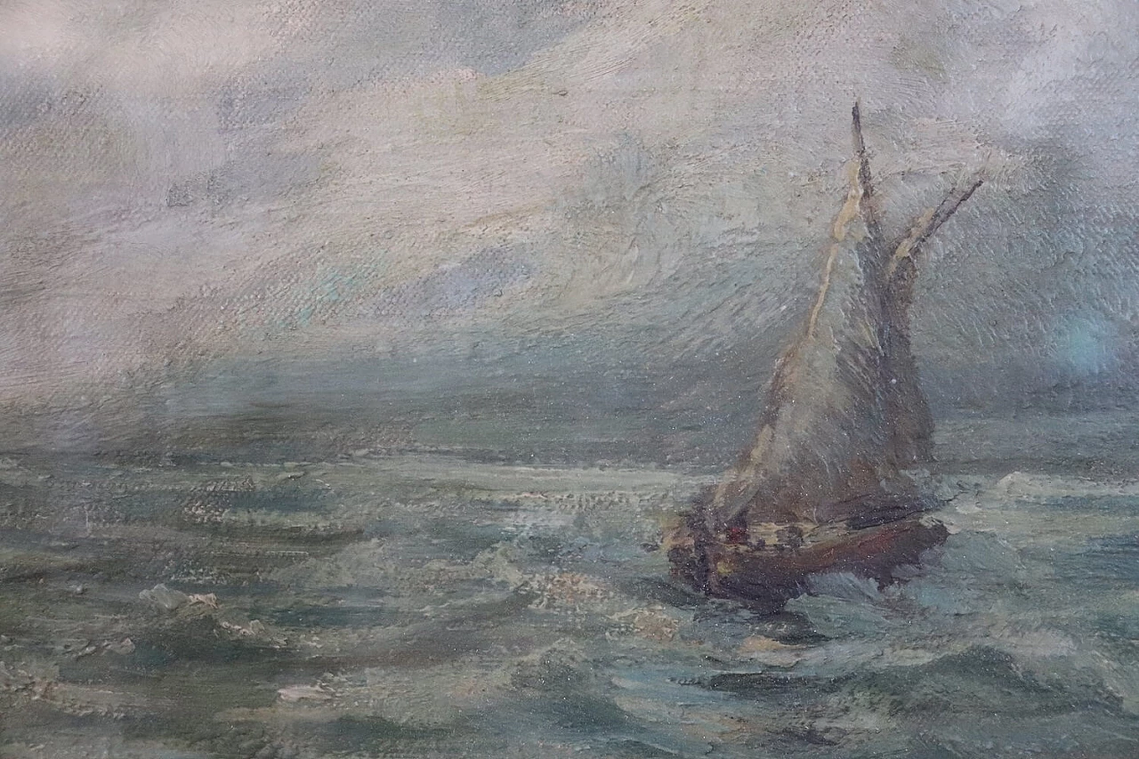 P. Sacchetto, Stormy sea with boats, oil on masonite, 1946 4