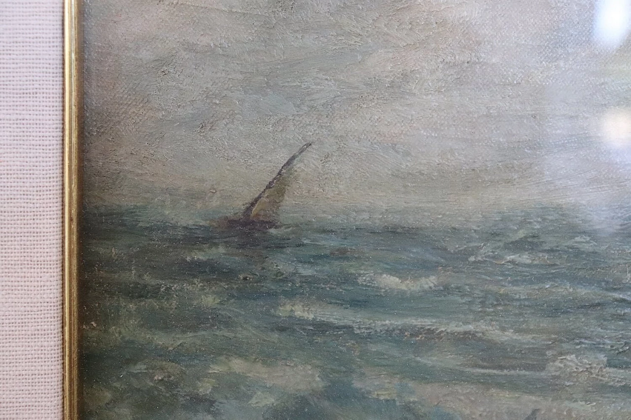 P. Sacchetto, Stormy sea with boats, oil on masonite, 1946 5