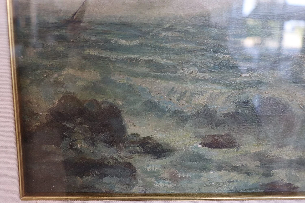 P. Sacchetto, Stormy sea with boats, oil on masonite, 1946 6