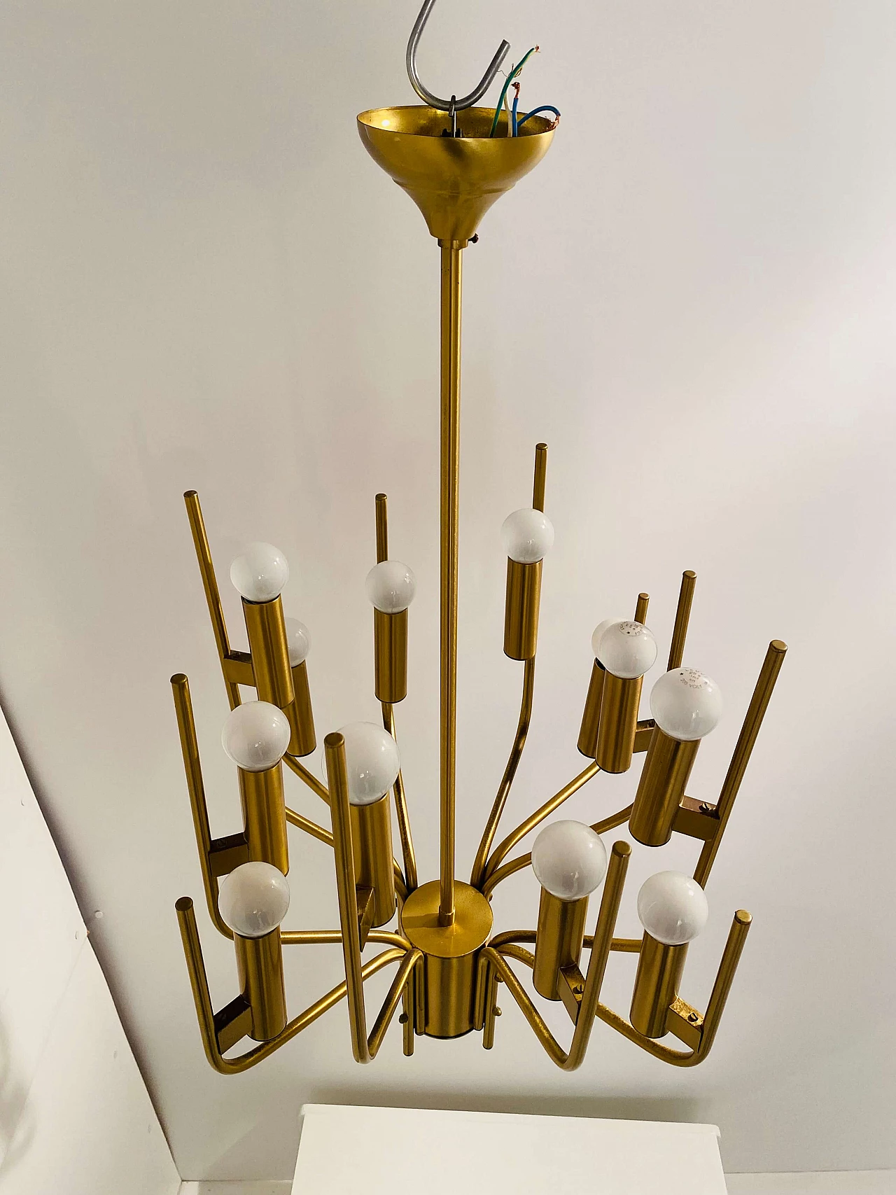 Brass chandelier by Oscar Torlasco, 1950s 4