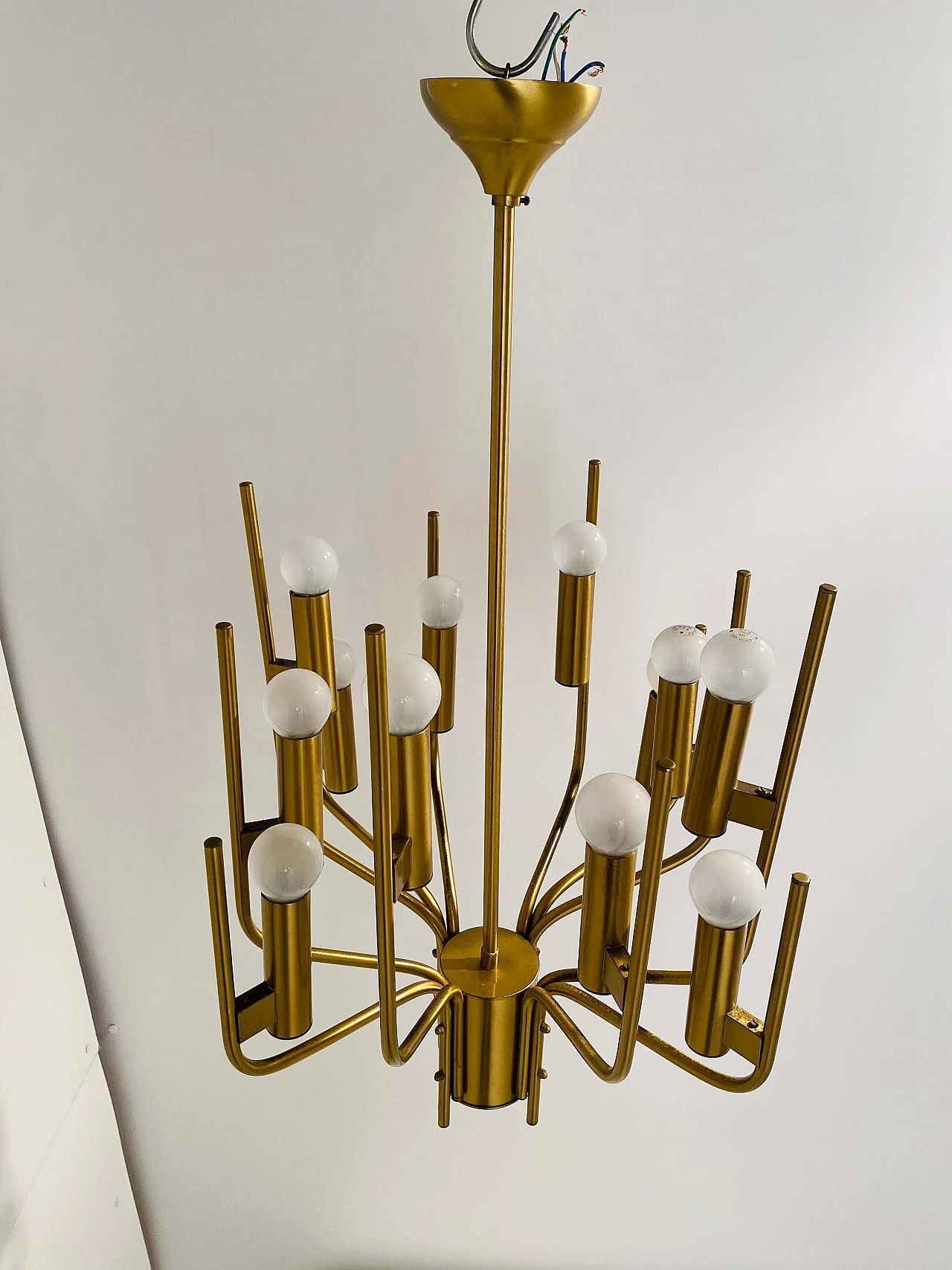 Brass chandelier by Oscar Torlasco, 1950s 7