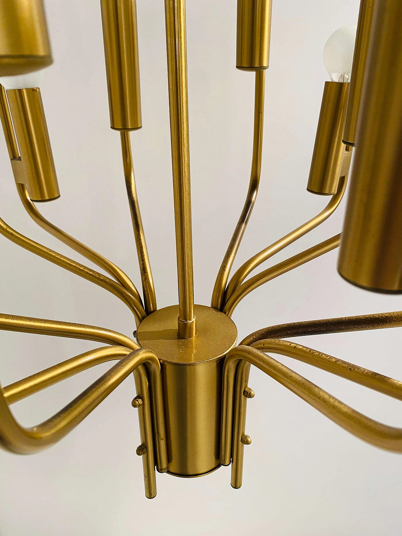 Brass chandelier by Oscar Torlasco, 1950s 9