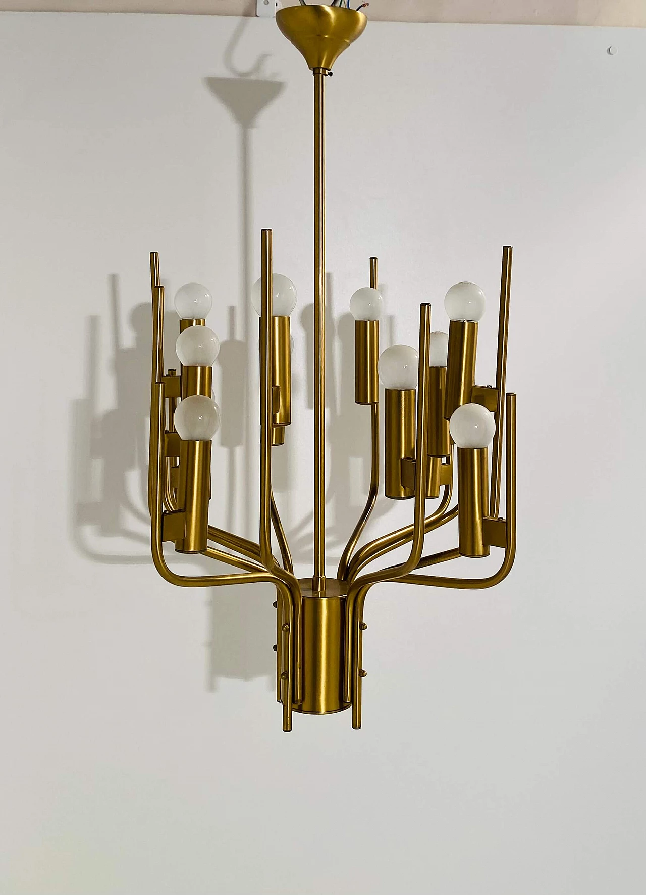 Brass chandelier by Oscar Torlasco, 1950s 11