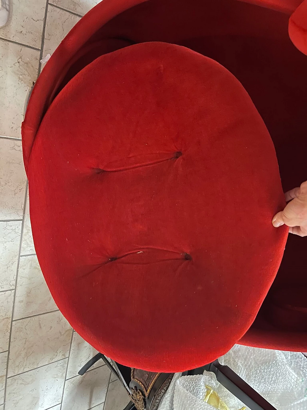 Egg swivel armchair in red velvet by Philippe Starck, 1970s 8