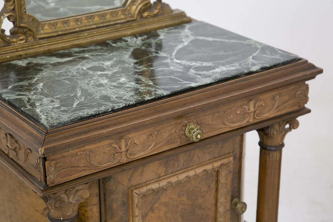 Pair of bedside tables in wood and green Alpine marble with mirror, early 20th century 2