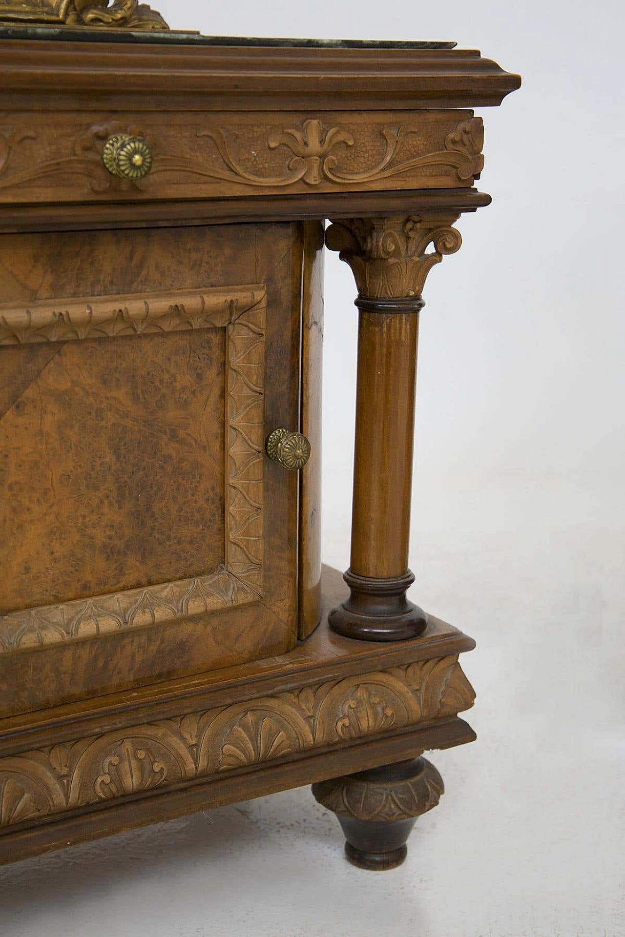 Pair of bedside tables in wood and green Alpine marble with mirror, early 20th century 6