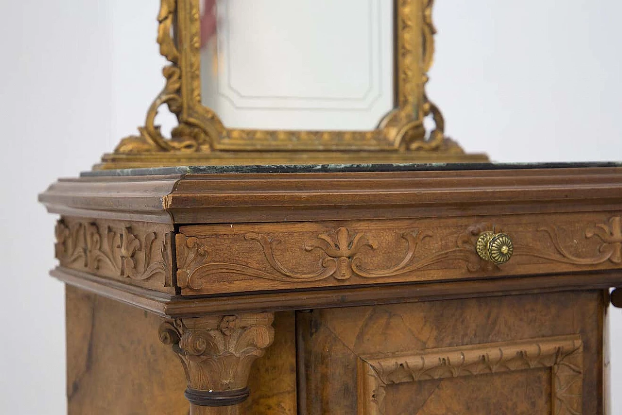 Pair of bedside tables in wood and green Alpine marble with mirror, early 20th century 7