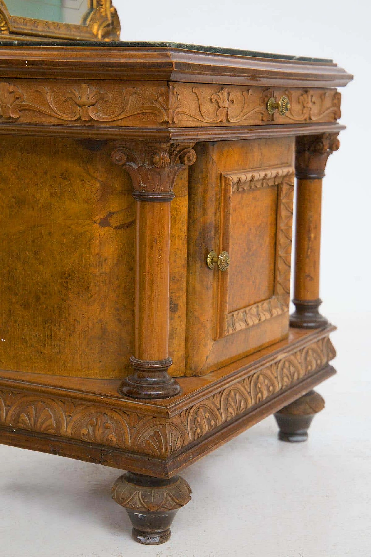 Pair of bedside tables in wood and green Alpine marble with mirror, early 20th century 9